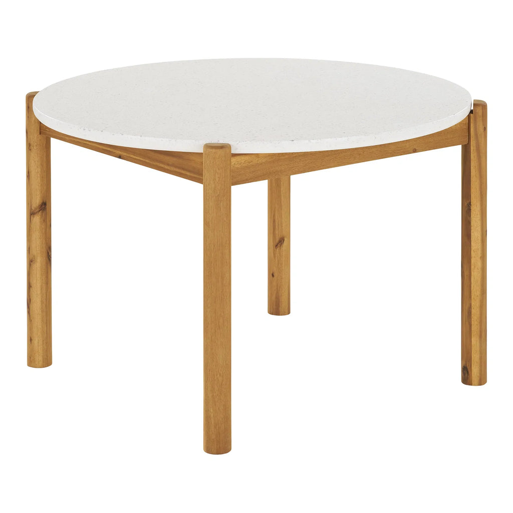 Eleganter Garten Esstisch Lisa: Akazie & Terrazzo – Natur/Weiß, Ø120 cm