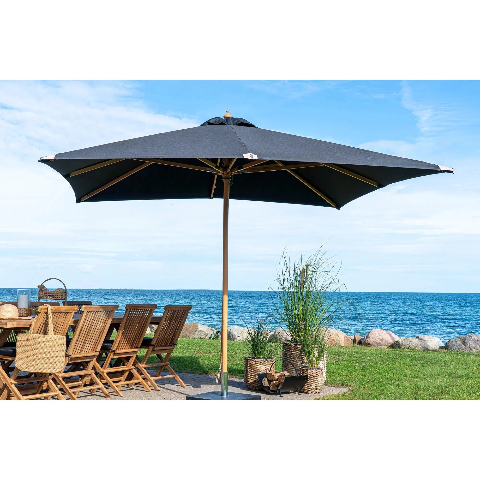 Eleganter Toscana Holz-Sonnenschirm 300x300cm, Quadratisch, UV-Schutz, Garten & Terrasse
