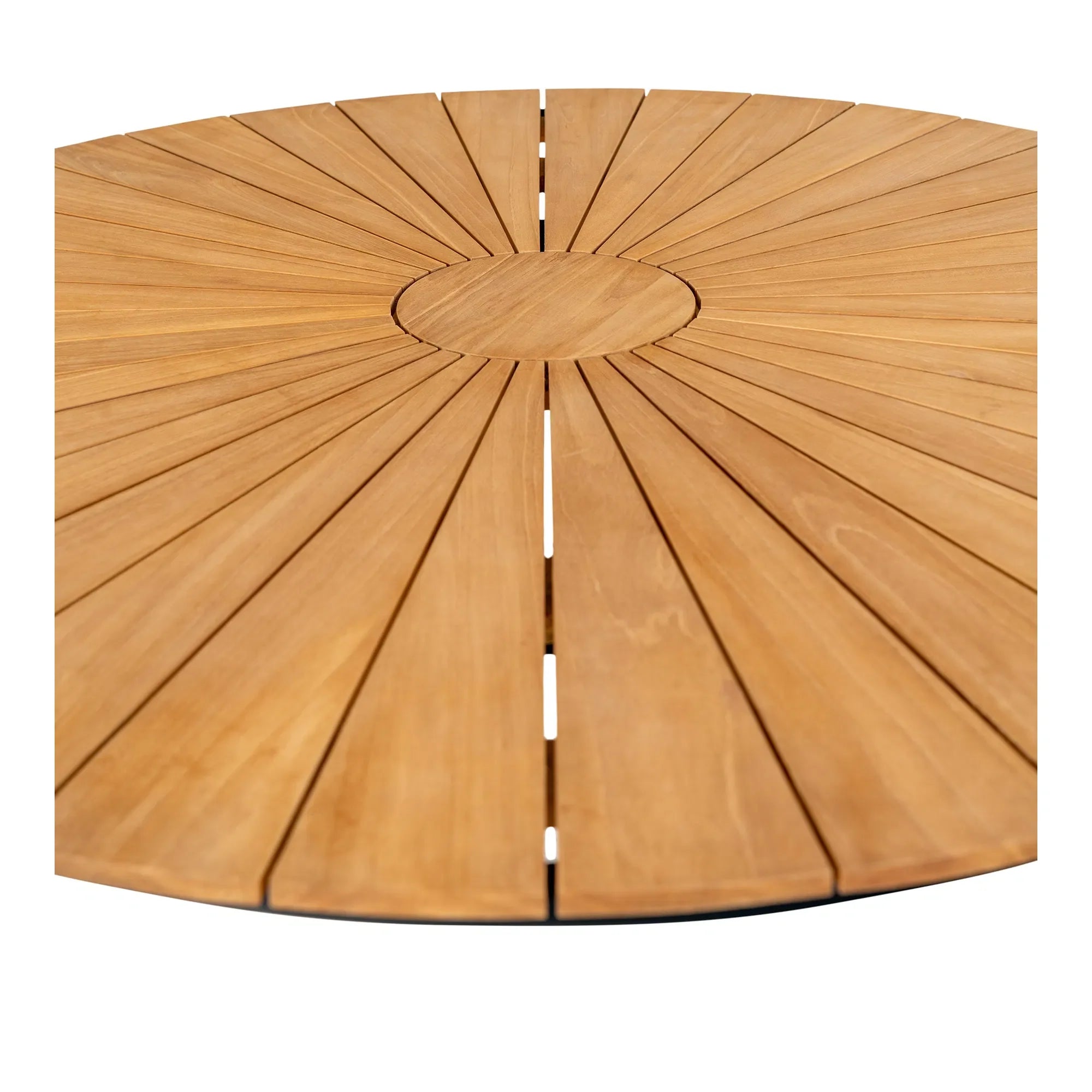 Eleganter Modena Garten Esstisch: Robuste Teakholzplatte, Schwarzes Metallgestell, Ø130cm Outdoor-Design