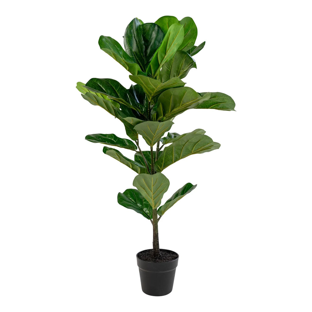 Realistische Kunstpflanze Geigenfeige Ficus Lyrata 100cm, Pflegeleicht, Große Blätter, Elegante Deko