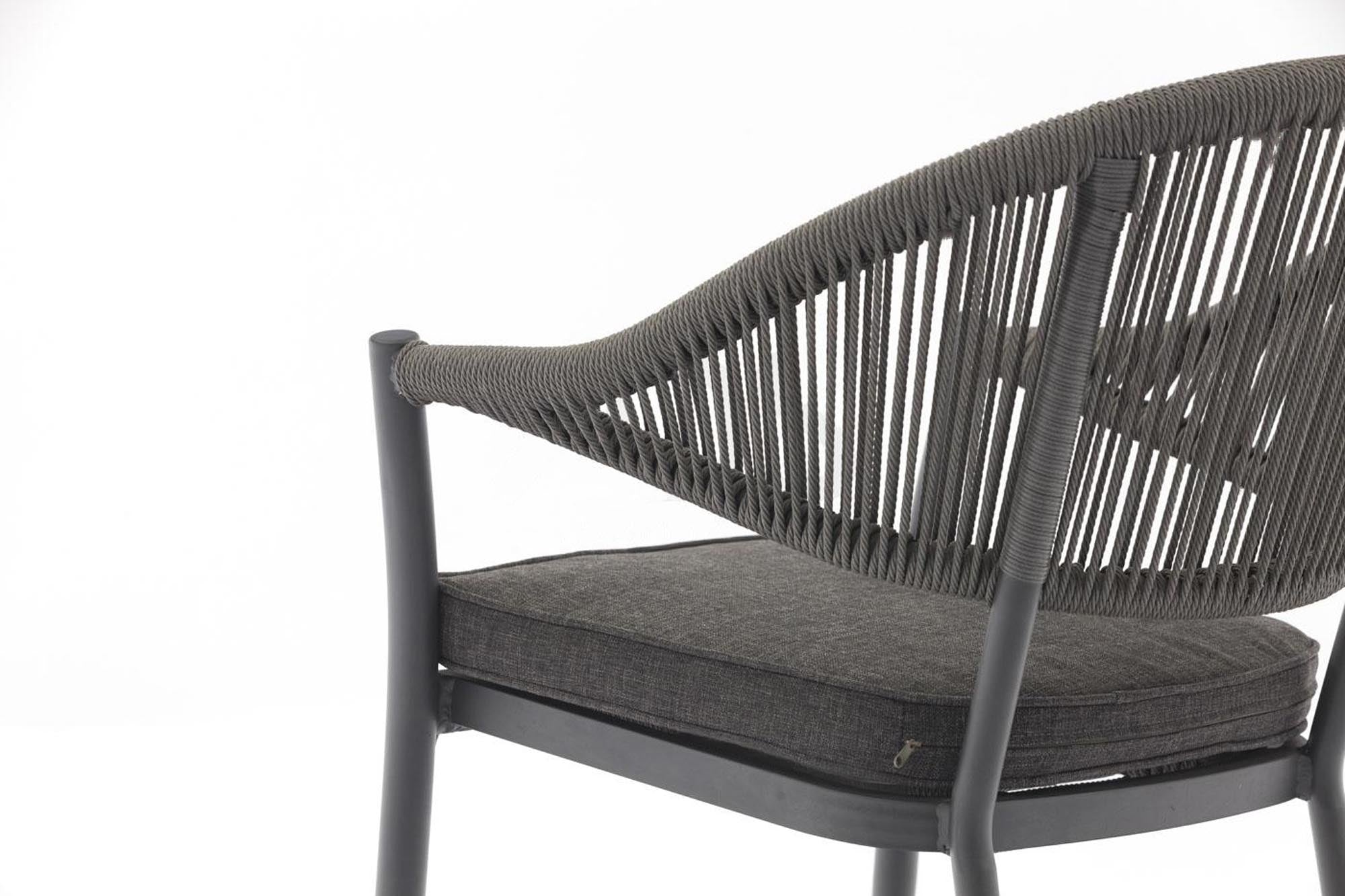 4er Set Elegante Gartenstühle Colien, Robuste Seil-Design Outdoor-Stühle Anthrazit