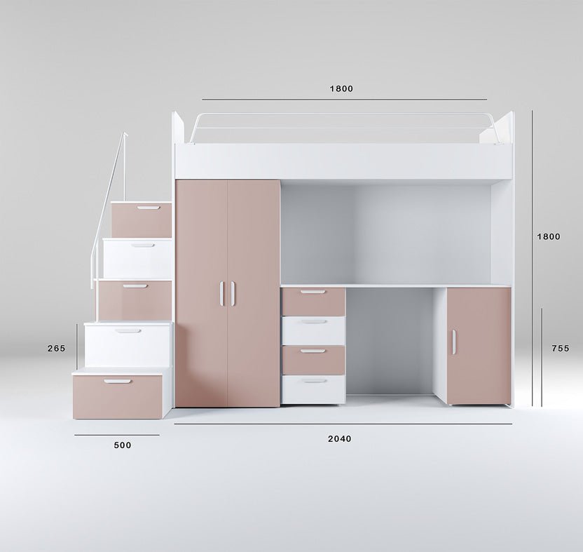 Traumhaftes Kinderhochbett mit matter Oberfläche – Sicher, Stylisch, Spielbar, Platzsparend