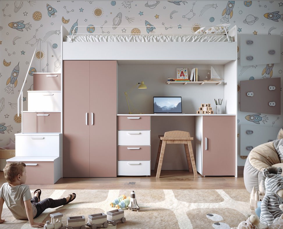 Traumhaftes Kinderhochbett mit matter Oberfläche – Sicher, Stylisch, Spielbar, Platzsparend