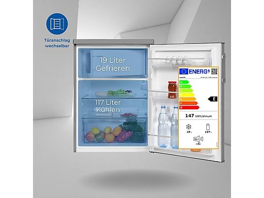 EXQUISIT Inoxlook Kühlschrank 136 l, 4‑Sterne Gefrierfach, 850 mm, Energieklasse E