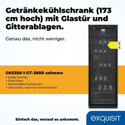 EXQUISIT GKS350-1-GT-280D Glastürkühlschrank 320L Schwarz Stilvoll Geräumig Energieeffizienz