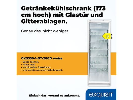 Exquisit GKS350-1 GT 280D Glas-Front Kühlschrank 320L Weiß