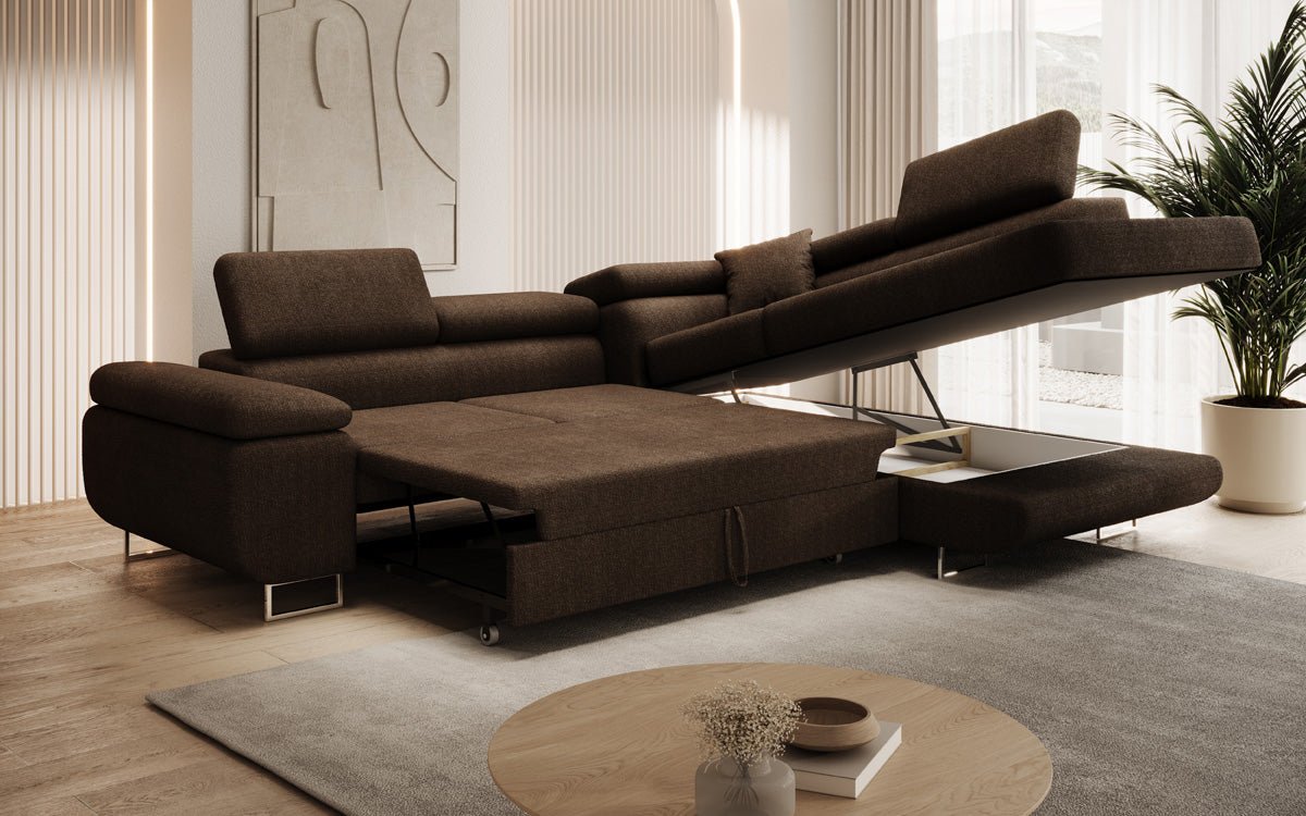 Luxuriöses Designer Ecksofa Aston Bouclé mit Schlaffunktion & Stauraum, Multifunktional & Stilvoll