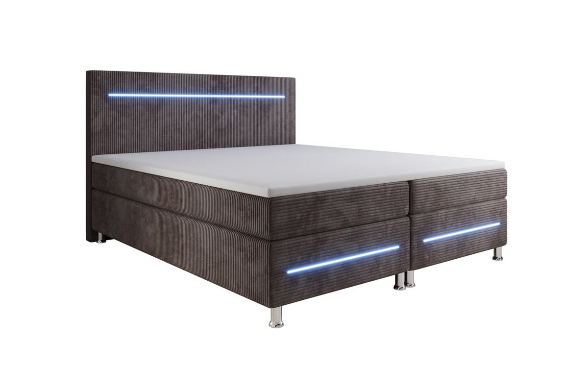 Luxuriöses Boxspringbett Sejour: Komfortable LED-Beleuchtung, Praktischer Stauraum, Stilvolles Cord