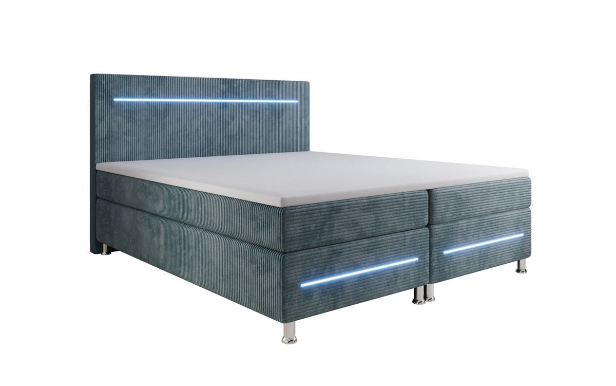 Luxuriöses Boxspringbett Sejour: Komfortable LED-Beleuchtung, Praktischer Stauraum, Stilvolles Cord