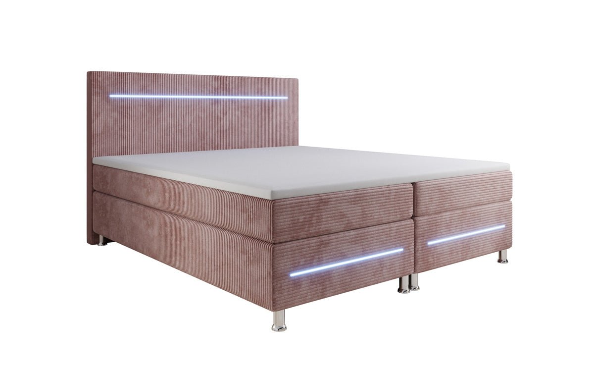Luxuriöses Boxspringbett Sejour: Komfortable LED-Beleuchtung, Praktischer Stauraum, Stilvolles Cord