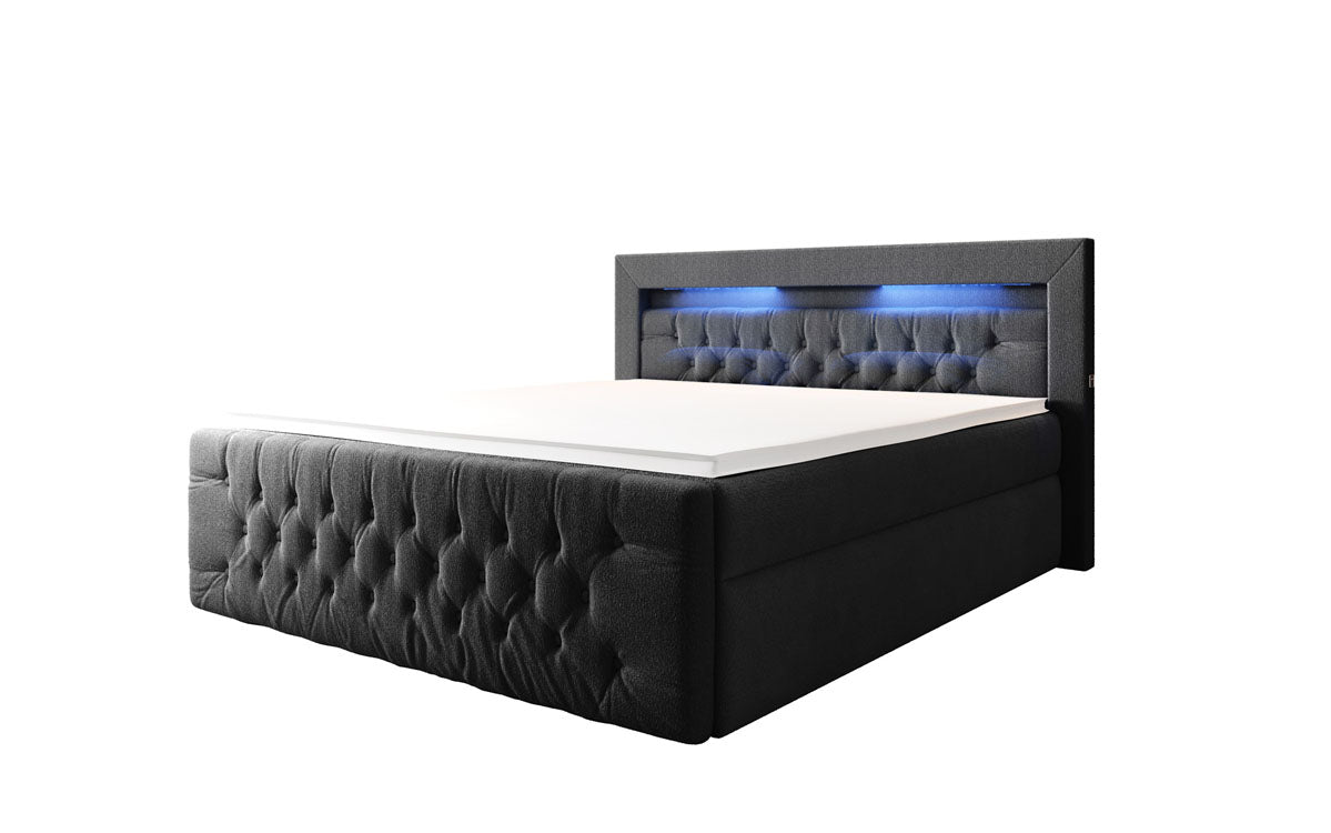 Luxuriöses Boxspringbett Menzogna Bouclé: LED-Beleuchtung & Praktischer Stauraum