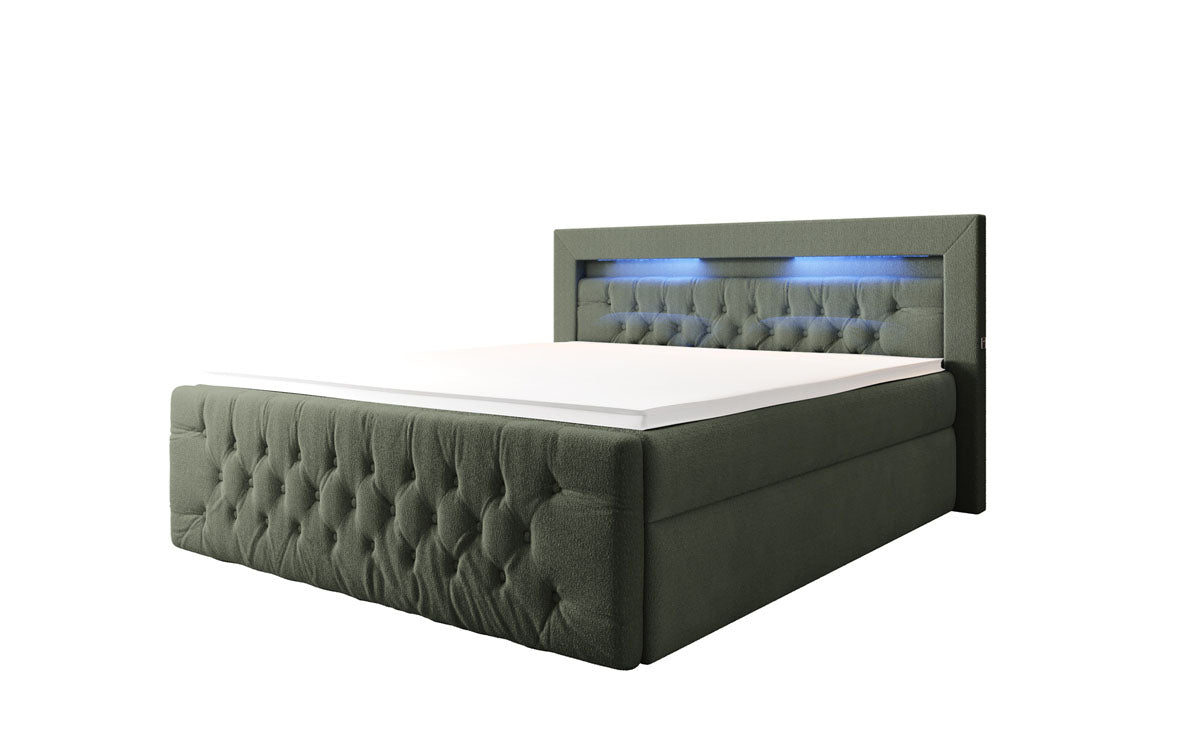 Luxuriöses Boxspringbett Menzogna Bouclé: LED-Beleuchtung & Praktischer Stauraum