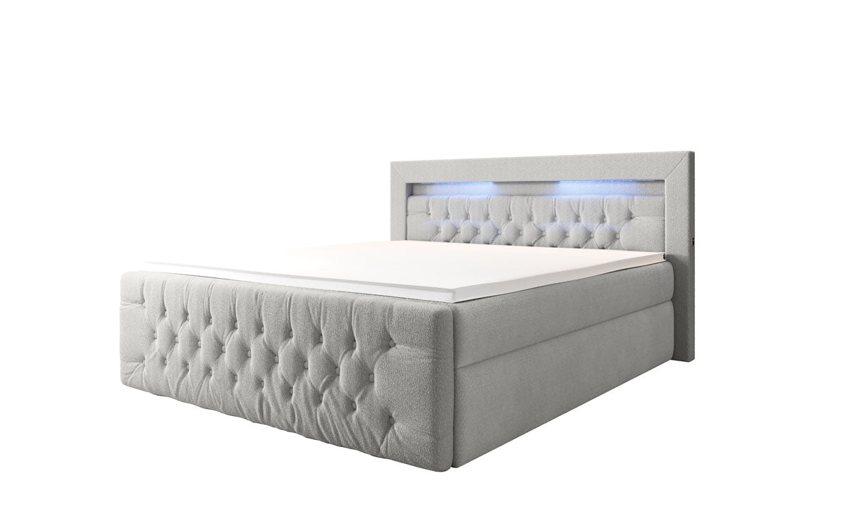 Luxuriöses Boxspringbett Menzogna Bouclé: LED-Beleuchtung & Praktischer Stauraum