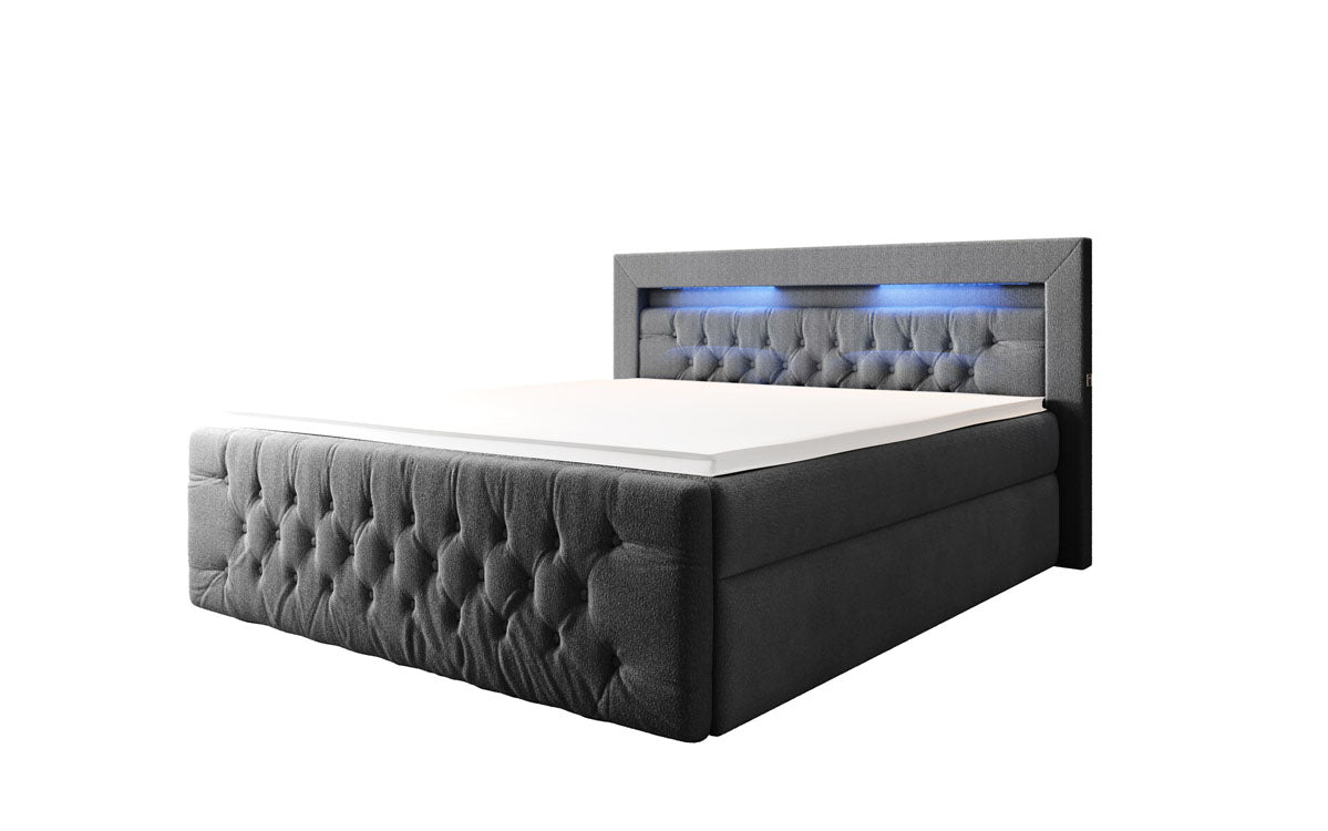 Luxuriöses Boxspringbett Menzogna Bouclé: LED-Beleuchtung & Praktischer Stauraum