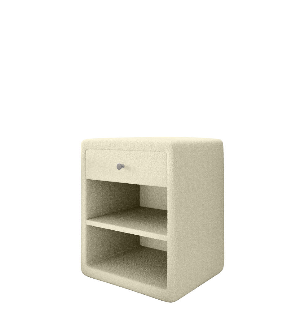 Eleganter Designer Nachttisch Amy – Samtweiches Bouclé – Stilvolles Schlafzimmer-Highlight