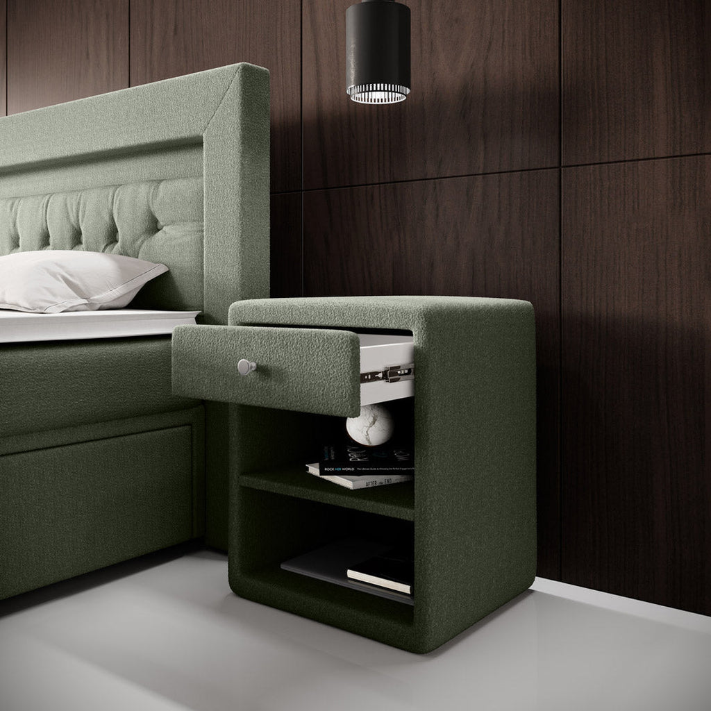 Eleganter Designer Nachttisch Amy – Samtweiches Bouclé – Stilvolles Schlafzimmer-Highlight