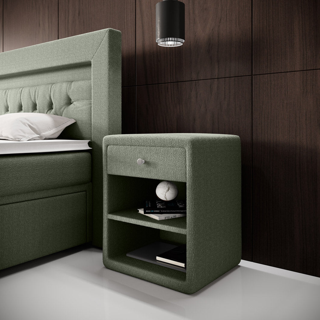 Eleganter Designer Nachttisch Amy – Samtweiches Bouclé – Stilvolles Schlafzimmer-Highlight