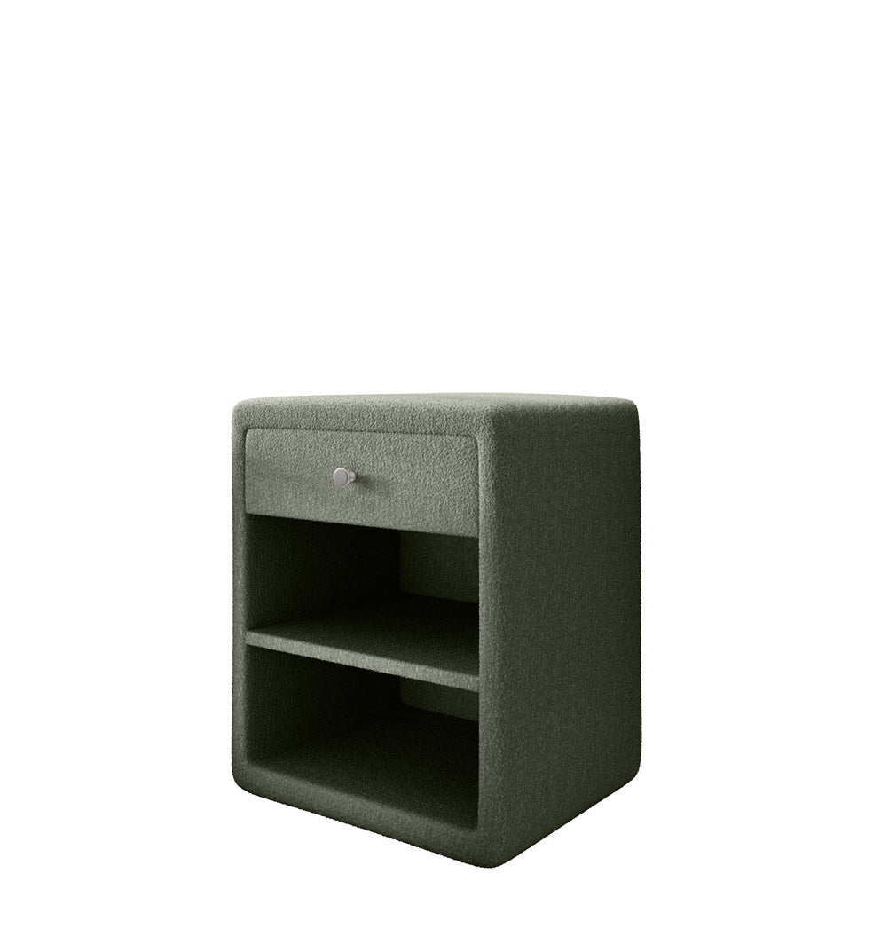 Eleganter Designer Nachttisch Amy – Samtweiches Bouclé – Stilvolles Schlafzimmer-Highlight
