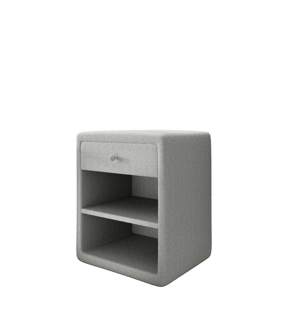 Eleganter Designer Nachttisch Amy – Samtweiches Bouclé – Stilvolles Schlafzimmer-Highlight