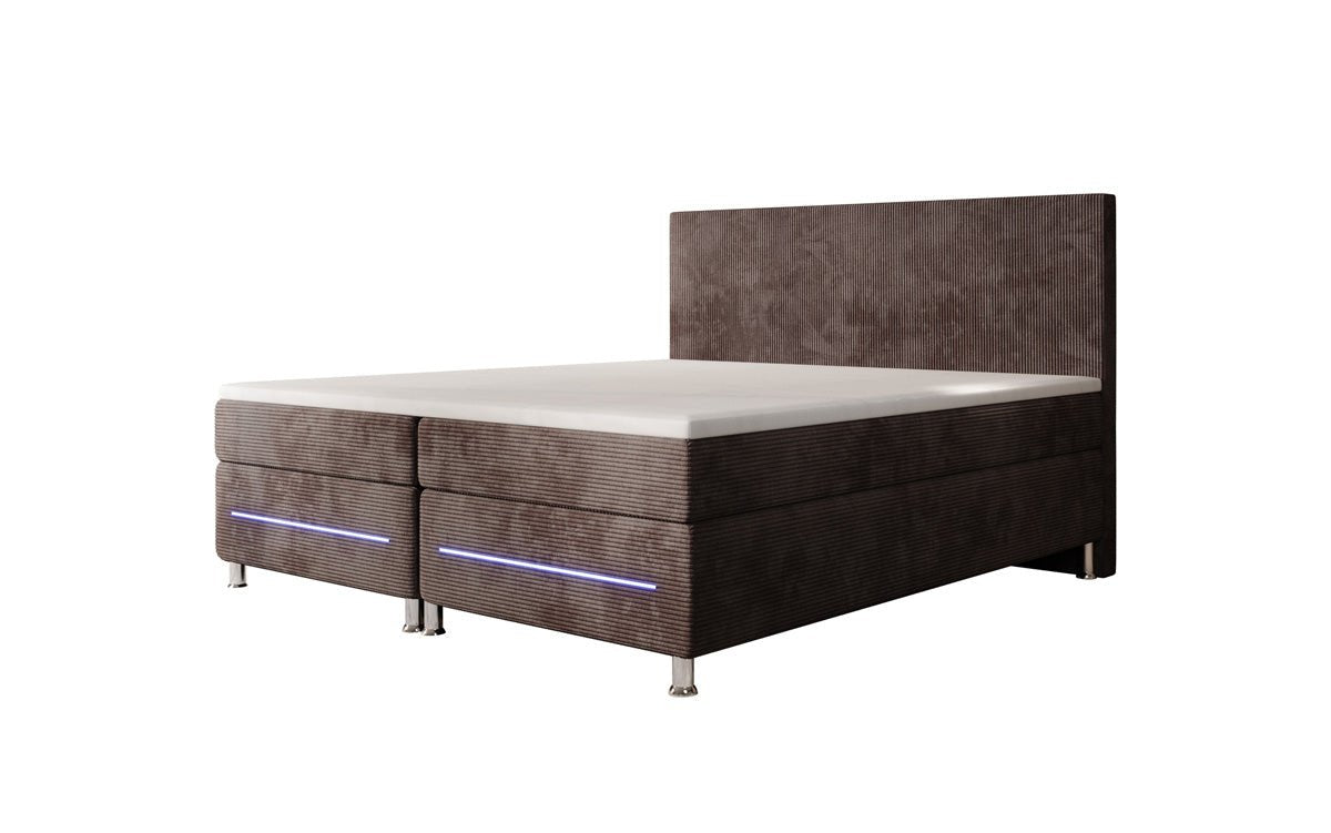 Luxuriöses Boxspringbett Simple mit LED-Beleuchtung aus Cord-Stoff – Ultimativer Schlafkomfort
