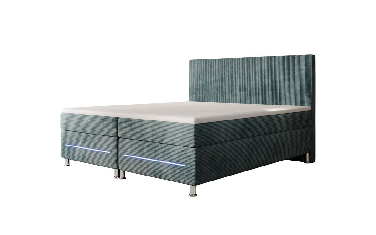 Luxuriöses Boxspringbett Simple mit LED-Beleuchtung aus Cord-Stoff – Ultimativer Schlafkomfort
