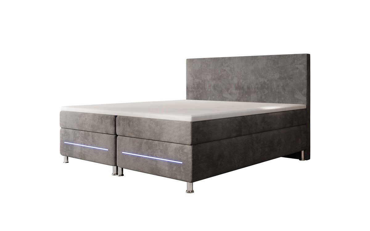 Luxuriöses Boxspringbett Simple mit LED-Beleuchtung aus Cord-Stoff – Ultimativer Schlafkomfort