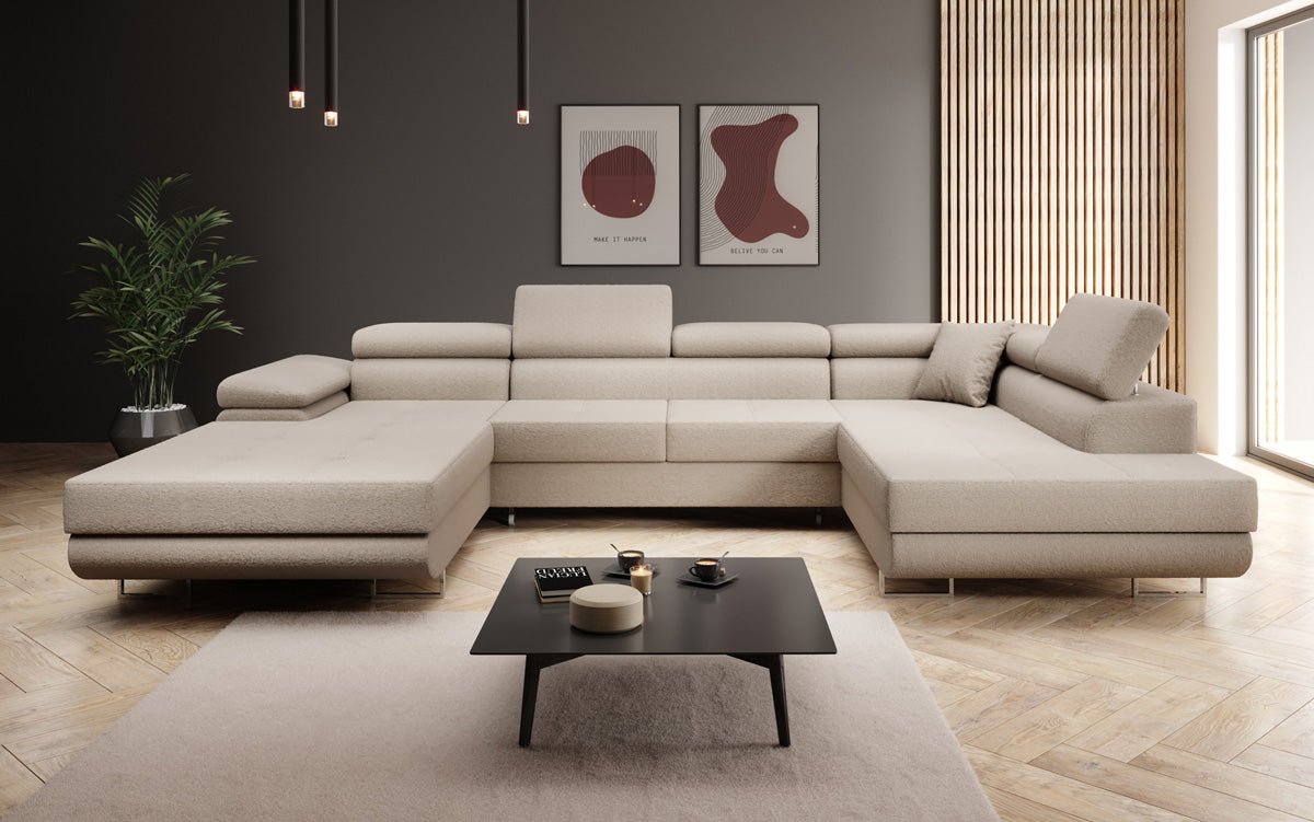 Elegantes Lago Designer Schlafsofa: Bouclé, Klappfunktion, Luxuriöser Wohnkomfort