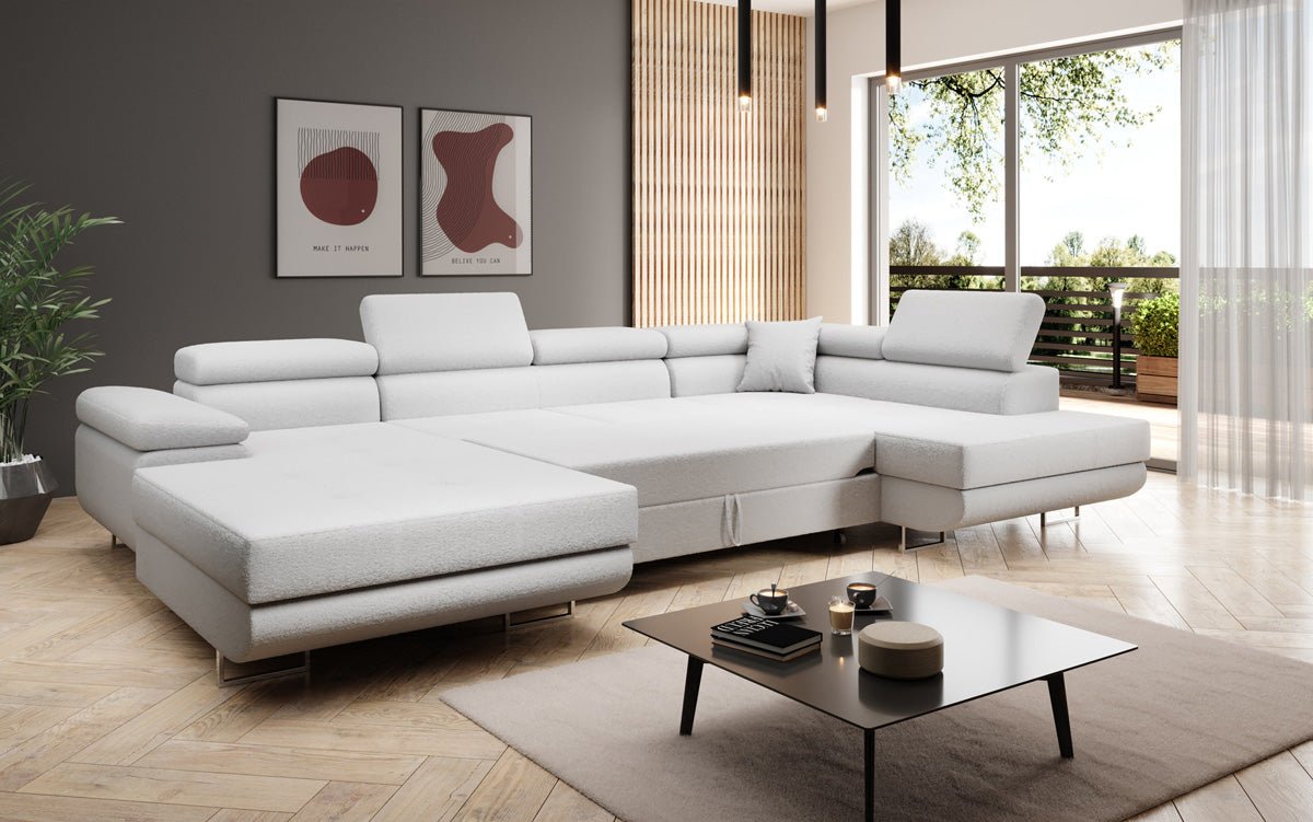 Elegantes Lago Designer Schlafsofa: Bouclé, Klappfunktion, Luxuriöser Wohnkomfort