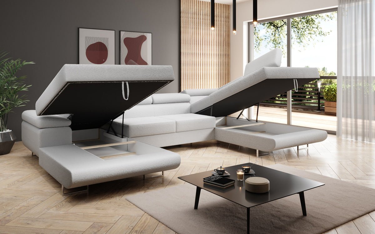 Elegantes Lago Designer Schlafsofa: Bouclé, Klappfunktion, Luxuriöser Wohnkomfort