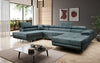 Designer Schlafsofa Lago mit Klappfunktion, Stauraum, Cord-Bezug, verstellbarem Kopfteil