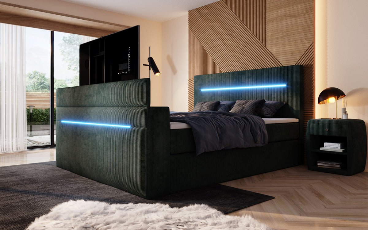Luxuriöses Sejour Boxspringbett mit TV-Lift, RGB-Beleuchtung und Stauraum