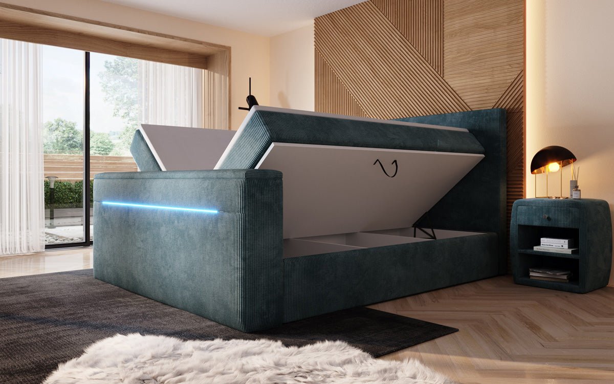 Luxuriöses Sejour Boxspringbett mit TV-Lift, RGB-Beleuchtung und Stauraum