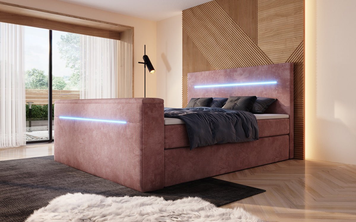 Luxuriöses Sejour Boxspringbett mit TV-Lift, RGB-Beleuchtung und Stauraum
