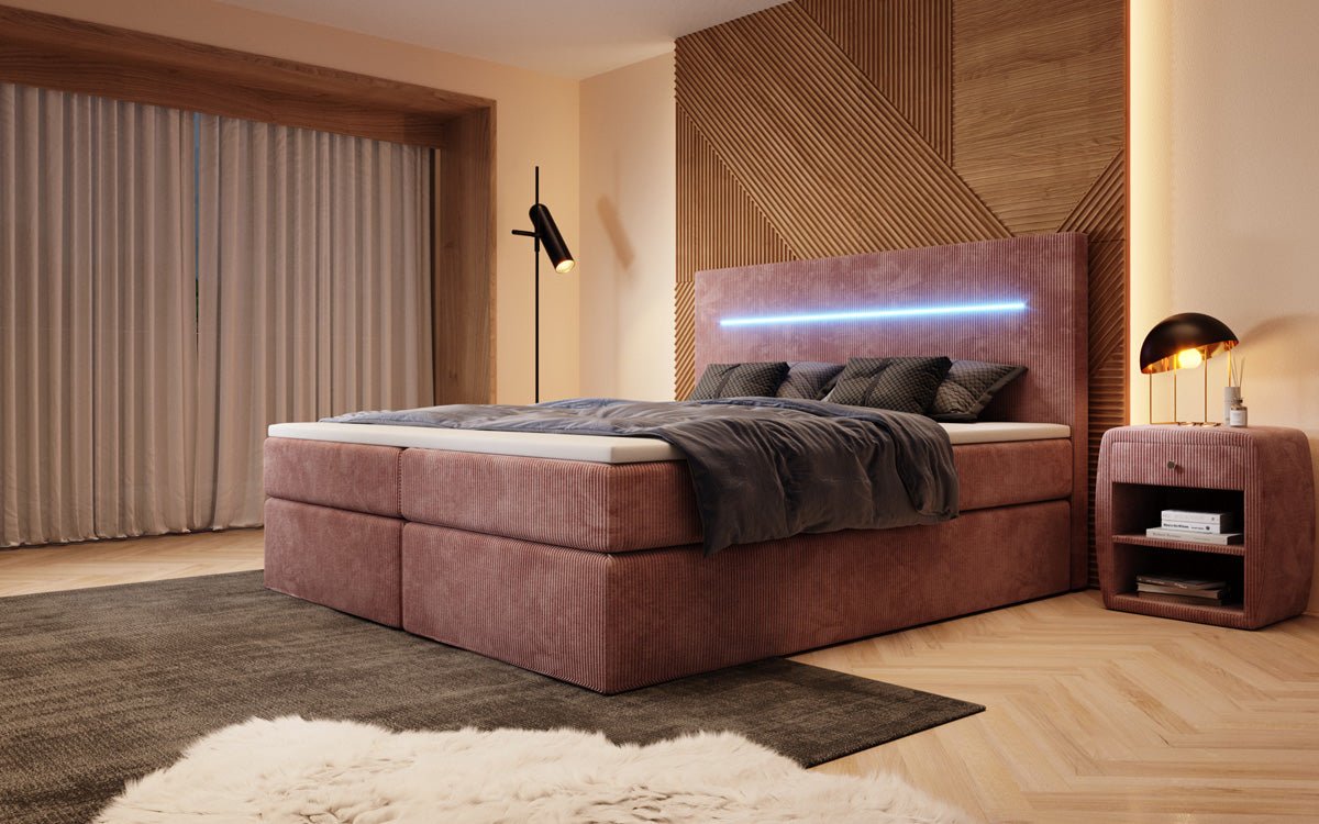Luxuriöses Boxspringbett Sejour: Komfortabel, mit LED-Beleuchtung & integriertem Stauraum