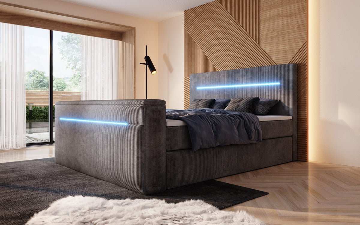 Luxuriöses Sejour Boxspringbett mit TV-Lift, RGB-Beleuchtung und Stauraum