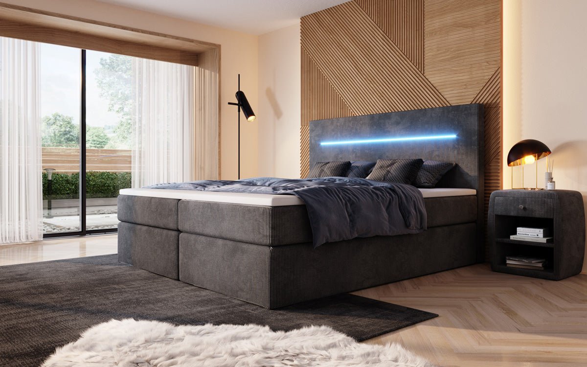 Luxuriöses Boxspringbett Sejour: Komfortabel, mit LED-Beleuchtung & integriertem Stauraum