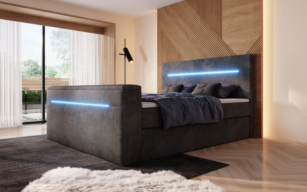 Luxuriöses Sejour Boxspringbett mit TV-Lift, RGB-Beleuchtung und Stauraum