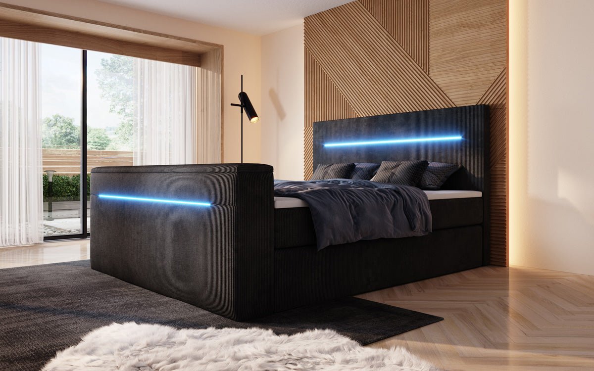 Luxuriöses Sejour Boxspringbett mit TV-Lift, RGB-Beleuchtung und Stauraum