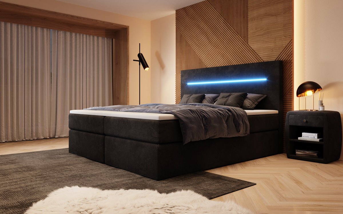Luxuriöses Boxspringbett Sejour: Komfortabel, mit LED-Beleuchtung & integriertem Stauraum