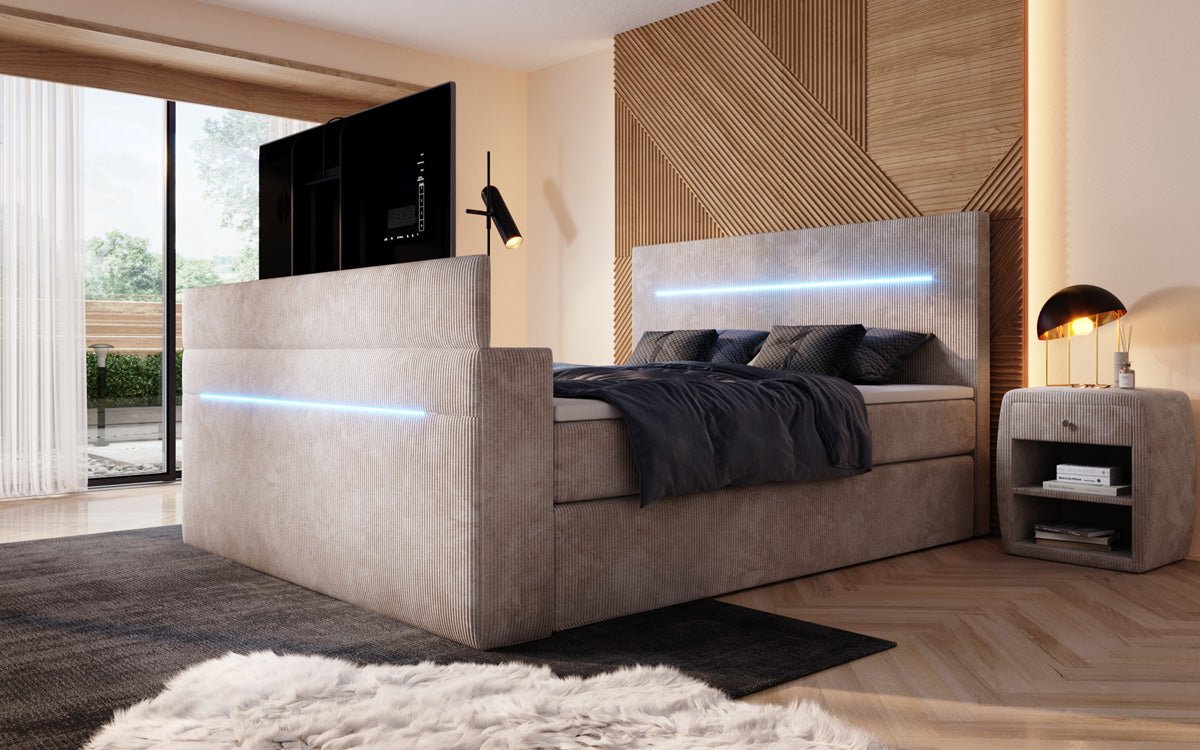 Luxuriöses Sejour Boxspringbett mit TV-Lift, RGB-Beleuchtung und Stauraum