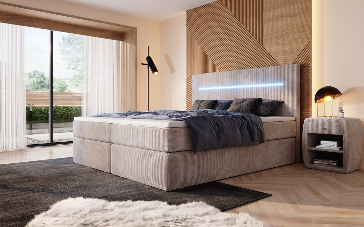 Luxuriöses Boxspringbett Sejour: Komfortabel, mit LED-Beleuchtung & integriertem Stauraum