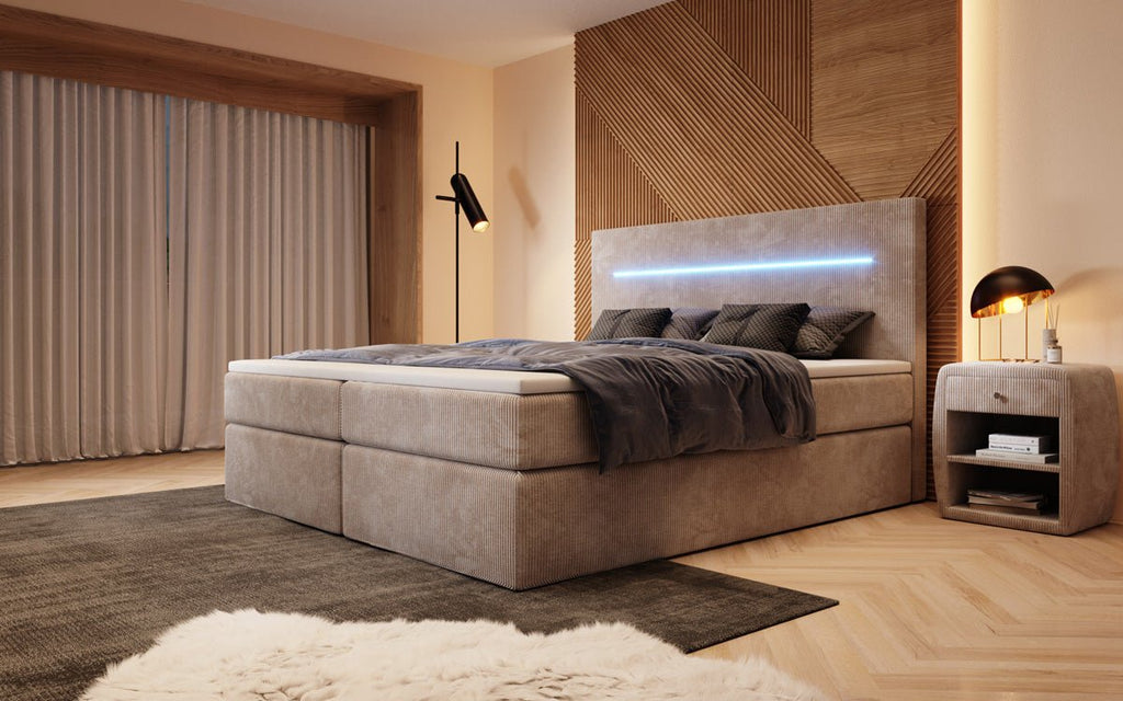 Luxuriöses Boxspringbett Sejour: Komfortabel, mit LED-Beleuchtung & integriertem Stauraum