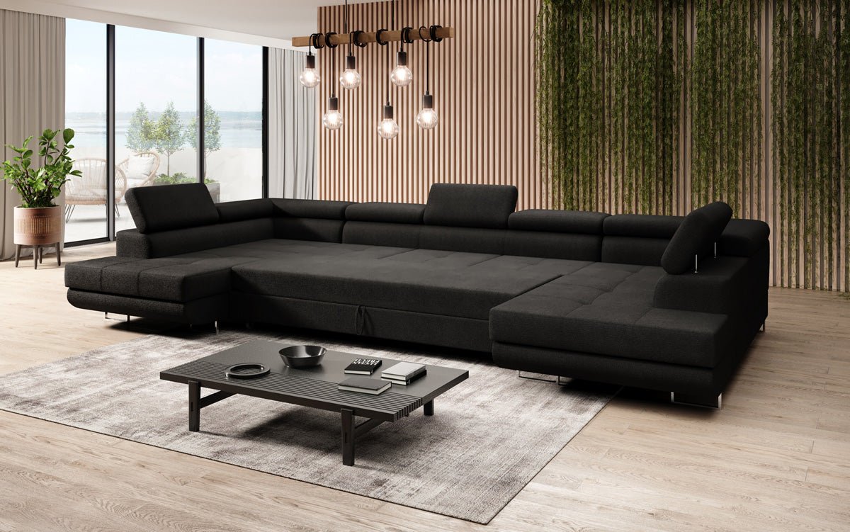 Luxuriöses Designer Sofa Taormina mit Schlaffunktion, Klappfunktion & Stauraum in Bouclé