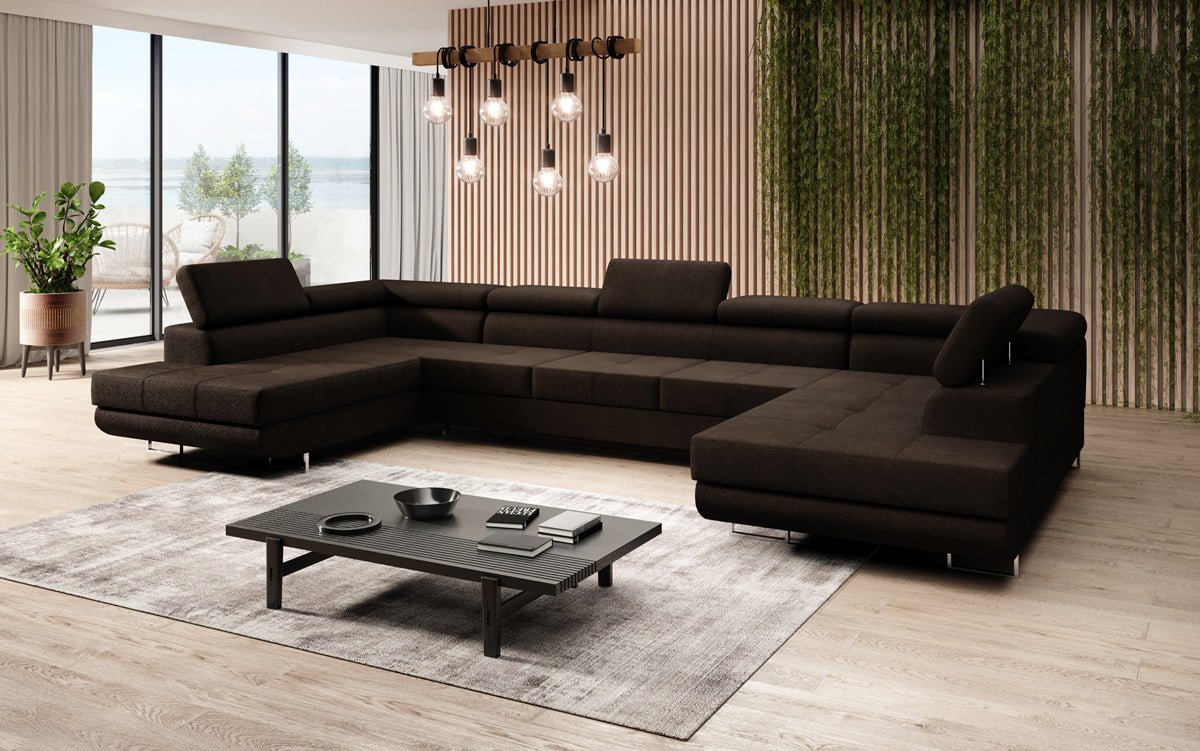 Luxuriöses Designer Sofa Taormina mit Schlaffunktion, Klappfunktion & Stauraum in Bouclé