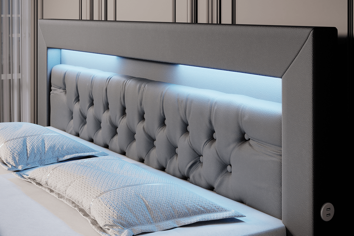 Sonno Luxus Boxspringbett mit RGB-Beleuchtung, USB-Anschluss und Praktischem Stauraum