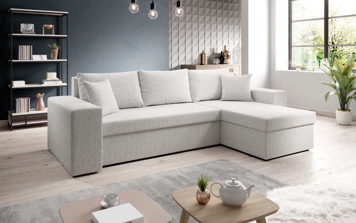 Luxuriöses Designer Ecksofa Denver Bouclé: Schlaf- und Klappfunktion für modernes Wohnen