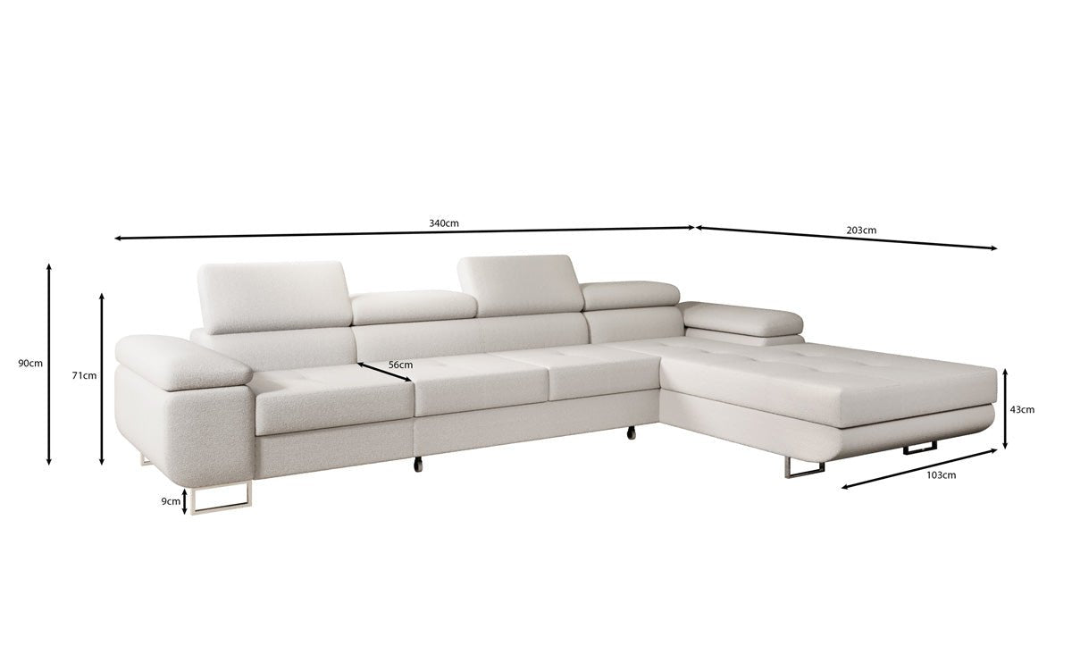 Elegantes Calvera Maxi Bouclé Ecksofa mit Schlaf- und Stauraumfunktion