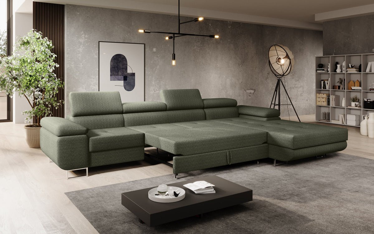Elegantes Calvera Maxi Bouclé Ecksofa mit Schlaf- und Stauraumfunktion