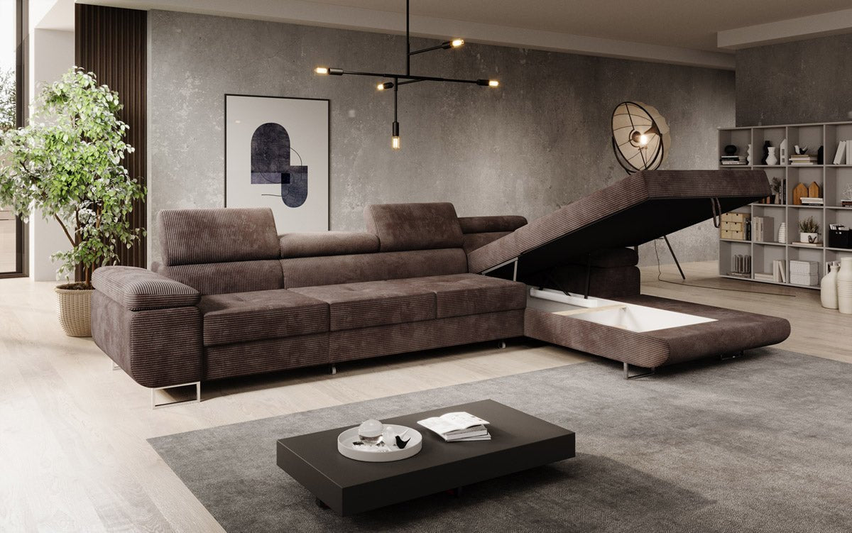 Luxuriöses Designer Sofa Calvera Maxi mit Schlaf- und Klappfunktion, Cord Bezug