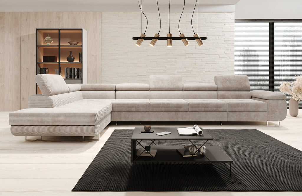 Luxuriöses Designer Cord Ecksofa mit Schlaffunktion – Modern, Vielseitig & Bequem